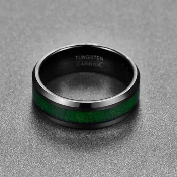 Naujas Vestuvių papuošalai Klasikinis Electroplated Derliaus vyriški žiedai Inkrustacijos Klevas Juodas Volframo Plieno Žiedas su žalia linija