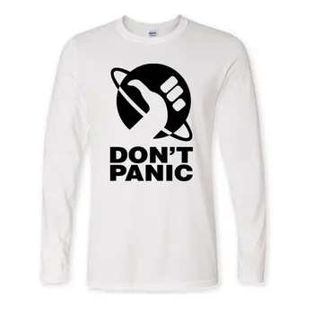 Naujas ilgomis rankovėmis Mados, Kad Keliautojus Vadovas Galaktikos Logotipą, nepanikuokite, Print T-Shirt Spausdinimas Įgulos Apykaklės Plius Dydis