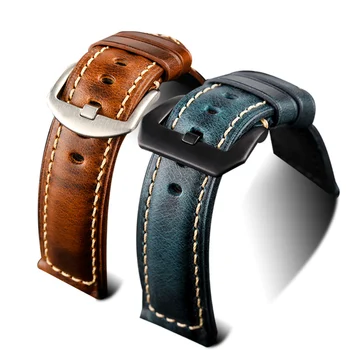 Naujos kokybės laikrodžių apyrankės watchbands 20mm 22mm 24mm 26mm Raudona Mėlyna derliaus naftos vaškas odinis laikrodžio dirželis Panerai žiūrėti juosta