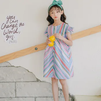 Naujų 2020 m. Vasarą Įvairių spalvų Juostele Mergaitės Vaikų Medvilnės Suknelės Kūdikių Mergaičių Mielas Princesė Dress Vaikams Laisvalaikio Suknelės, #8618