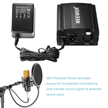 Neewer NW-800 Mikrofonas & Phantom Power rinkinys: NW-800 Mikrofonas+48V Phantom Power+Maitinimo Adapteris+Shock Mount+Anti-vėjo Putų Kepurė