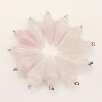 Nemokamas pristatymas mados natūralus rožinis kristalas akmens švytuoklė Kūgio pakabukai Karolius, papuošalai priėmimo 12pcs/daug didmeninės