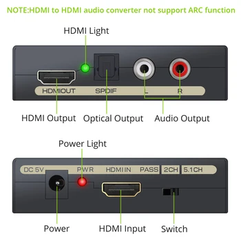 Neoteck 4K HDMI Audio Extractor HDMI Į HDMI Optinis Spdif Toslink Konverteris Adapteris, Splitter Skaitmeninio į Analoginį Stereo R/L Audio