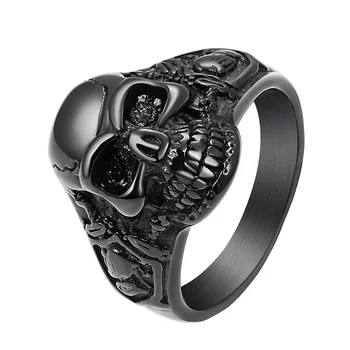 Nerūdijančio Plieno Kaukolės Žiedas Juodo Poliruoto Skeletas Žiedas Vyrams, Moterims, Hiphop Biker ' s Žiedai, Papuošalai Lašas laivas