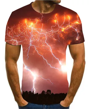 Newst Vyrų 3D spausdinimo T-shirt žaibo kraštovaizdžio spausdinimas, t-marškinėliai, vyriški marškinėliai Vasaros Black T-Shirt apvalus kaklas paplūdimio T-shirt
