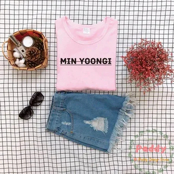 OKOUFEN Tumblr Mados MIN YOONGI Suga Marškinėliai Pink Laiškas Spausdinti Moterų Top Unisex Streetwear Tee marškinėliai Plius Dydžio Lašas Laivybos