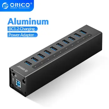 ORICO Aliuminio 10 Port USB 3.0 HUB Su 12V Maitinimo Adapteris Paramos BC1.2 baterijos USB Skirstytuvo Už 