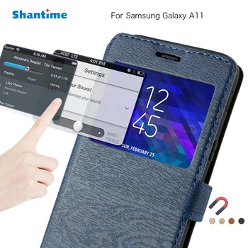 PU Odos, Telefono dėklas, Skirtas Samsung Galaxy A11 Flip Case For Samsung Galaxy A11 Peržiūrėti Langų Knyga Atveju Minkštos TPU Silikoninis Galinio Dangtelio