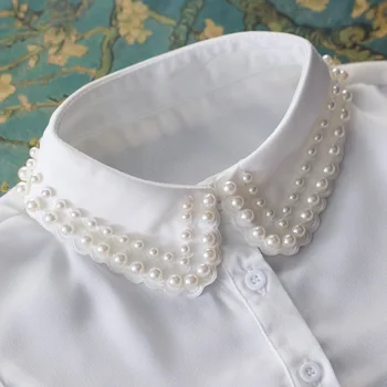 Palaidinė pearl didelis apykaklės removalbe Vintage Spalvos rutuliukų viršuje aštrių, Laukinių high-light apvali kaklo perlų vėrinį palaidinė priedai