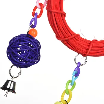 Papūga žaislas medinis rotango žaislas kabo paukštis bite laipioti narvelio bell spalvinga žiedas žaislas sūpynės priedai