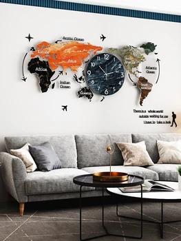 Pasaulio Žemėlapyje Sieninis Laikrodis Akrilo Tylus Modernus Dizainas Spalvinga Sieninis Laikrodis Šiaurės Kūrybos Orologi Da Parete Namų Dekoro DE50ZB