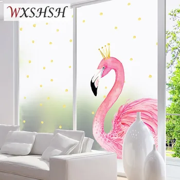 Pasirinktinis Dydis Statinis Kabintis Stiklo Plėvelė Flamingo Modelis Dekoratyviniai Vandens Įrodymas Privatumo Apsaugos Tamsintas Matinio Lango Lipdukas