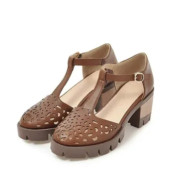 Pavasarį ir vasarą Naujas modelis mados Britų stiliaus aukštakulnį Moterų sandalai Hollowing iš Ventiliacijos Romos stilius Sandalai 34-43