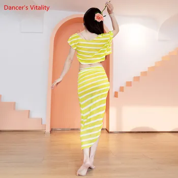 Pilvo Šokių Drabužius Moterų Sexy Striped Top Praktikos Drabužiai Nauji Mokymo Hip-Skara Veiklos Dancewear Vasaros