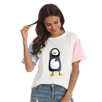 Pingvinas Animacinių filmų Spausdinti Marškinėliai Moterims korėjos Kawaii PENGSOO Talismanas vatos Pagaliukai Atsitiktinis Draugais Harajuku Rašybos Spalva Spliced Drabužiai