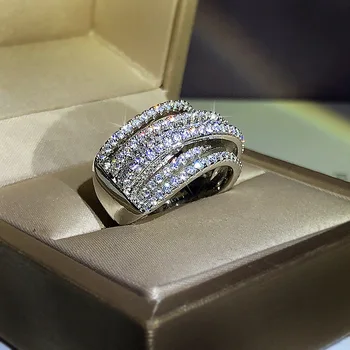 Platus 925 Sterlingas Sidabro Moterų Žiedai Interweave Dizaino Cirkonio Vestuvinį Žiedą, Moterims Valentino Pateikti Papuošalai Jubiliejų