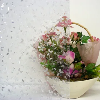 Plotis 45/60 / 90cm 3D gėlių klijai-nemokamai elektrostatinės stiklo plėvelė, anti-UV vonios kambarys privatumo matinė plėvelė, langų plėvelė