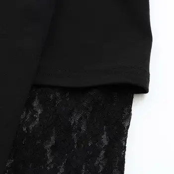 Plus size kieto juoda lacke ilgomis rankovėmis moterims prarasti tshirts 2021 naują pavasario rudens atsitiktinis panele, O kaklo t marškinėliai moteriška traukti viršūnės
