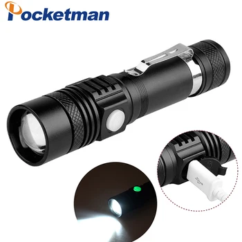 Pocketman Itin Šviesus XML T6 USB LED Žibintuvėlis 3 Rūšių 3800 Liumenų Zoomable LED Žibintuvėlis 18650 Baterija + Įkroviklis + USB z10