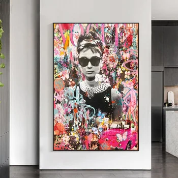Pop Grafiti Meno Audrey Hepburn Portretas Fonai Gatvės Meno Įžymybių Plakatas Drobės Tapybos Sienos Nuotraukas Kambarį Dekoro