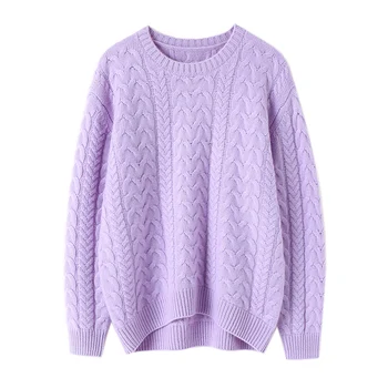 Prabanga žiemos naujų stilių kašmyras negabaritinių megztinis moterų mados kabelis megzti storio warmlong rankovės minkštas puloveriai