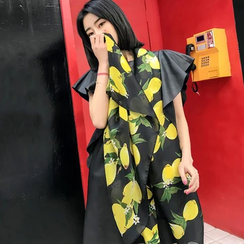 Prabangos Prekės 2019 Europoje Stiliaus Juoda Citrinų Spausdinti Moterų Šilko Skara Elegantiška Skara Pavasario Šiltas Saulės Minkštas Šilko Šalikas