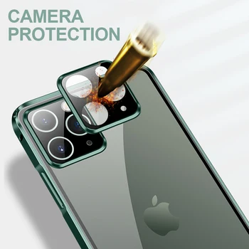 Prabangus Kvadratinis Metalo Bamperis Atveju iPhone, 11 Pro MAX 12 Skaidrus Grūdintas Stiklas Kamera Aluminumm Apsaugos Telefono Galinį Dangtelį