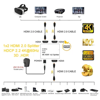 ProAV 4K UHD HDMI Splitter 2.0 1x2 2.0 HDMI Splitter HDCP 2.2 HDR Splitter HDMI 2.0 4K kaip hdmi2.0 Splitter 