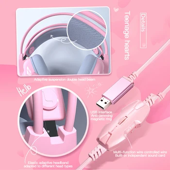 Profesinės 3.5 mm/USB Rožinė Ausinių laisvų Rankų įranga Mergina Mielas Mobilusis Kompiuteris Notebook Žaidimas Ausines PS4 PC Su Mikrofonu