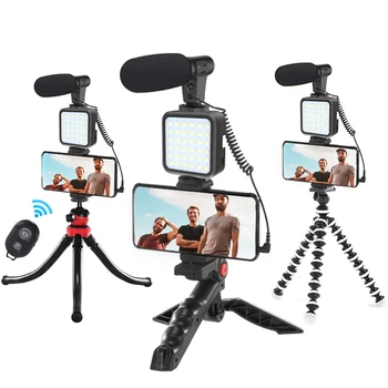 Profesionalus Studija Mikrofonas Telefono Kamera Vlog Vaizdo Įrašymo Kondensatoriaus Mikrofonas su Trikoju LED Šviesos Stalo Stovi