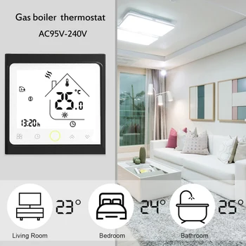 Programuojamas Termostatas Dujų Katilas Šildymo Termostatas su LCD Jutiklinis Ekranas Juoda/Balta Thermoregulator Patalpos Temperatūros Reguliatorius