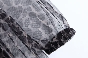 Prześwitywać Akių Moterų Leopard Suknelė Su Pamušalu 2019 M. Rudenį Naujų Mados Ilgomis Rankovėmis 2 Vnt Rinkiniai Suknelės