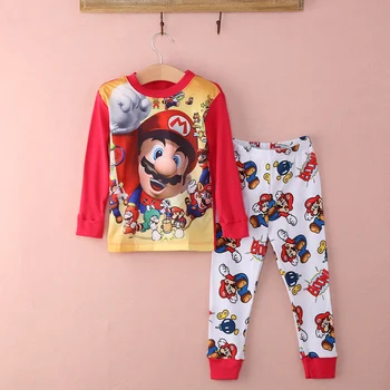 Pudcoco Vaikams, Vaikiška kūdikių Berniukų Super Mario Medvilnės Sleepwear Pižama naktiniai drabužiai drabužių Rinkinį, Super Mario Žiemos Kūdikių Pižama Berniukams