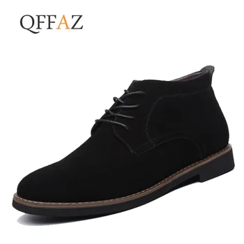 QFFAZ Mens batai, žieminiai batai suede kulkšnies dykuma batai šilti kailiniai batai žiemą 