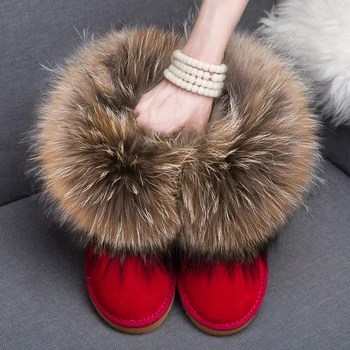 RUIYEE moteriški žieminiai batai odiniai sniego batai lapės kailio moteriški batai 2018 naujas nekilnojamojo plaukų šiltas batai
