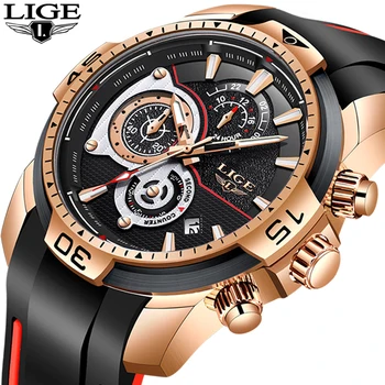 Reloj LIGE Vyrai Laikrodžiai Silikono Dirželis Top Brand Prabanga Sporto Chronograph Karinės Vandeniui Vyrai Žiūrėti+Box Relogio Masculino