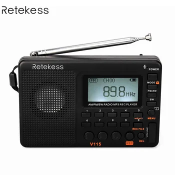 Retekess V-115 FM/AM/SW Radijo Daugiaruožý Radijo Imtuvas REC Diktofonas mini radijo Boso Garsas, MP3 Grotuvas, Garsiakalbių, Miego Laikmatis