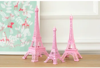 Romantiška Rožinė Paryžiaus 3D Eifelio Bokštas modelis Lydinio Eifelio Bokštas Metalo amatų Vestuvių centerpieces stalo puošmena
