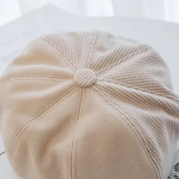 Rudenį Moterų Vilnos Beretės Mados Retro Spalvų Atitikimo Aštuoniakampis Bžūp Moterų Storas Šiltas Žiemą Kepurės Newsboy Skrybėlę