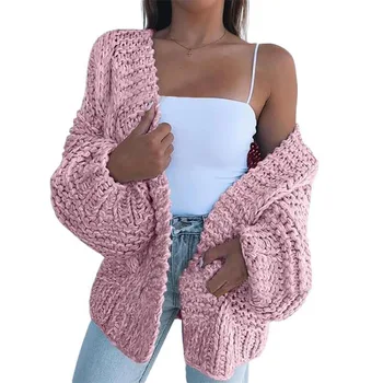 Rudenį ir žiemą naujas moterų mados vientisos spalvos ilgomis rankovėmis moheros megztinis megztinis atsitiktinis tendencija atsitiktinis šilta striukė moterims