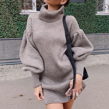 Rudenį, Žiemą Moterims Elegantiškų Žibintų Sleeve Sweater Dress 