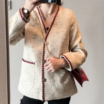 Rudenį, Žiemą Tvido Švarkai Moterų Pledas Vieną Krūtinėmis Korėjos Prarasti Dizaineris Striukė Kailis Prancūzijos Derliaus Negabaritinių Outwear B239