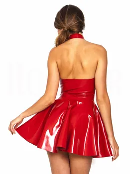 S-XXXL 2020 Seksualus Raudonas Juodas Blizgus PVC, Latekso Apynasrio Suknelė be Rankovių Dirbtiniais Odos Mini Suknelė Vestidos Komplektus Klubas Dėvėti Kostiumą