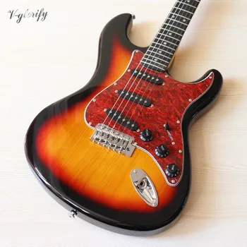 ST elektrinė gitara sunburst spalvos, blizgančios 39 colių liepų kūną su kanados klevo kaklo geros kokybės