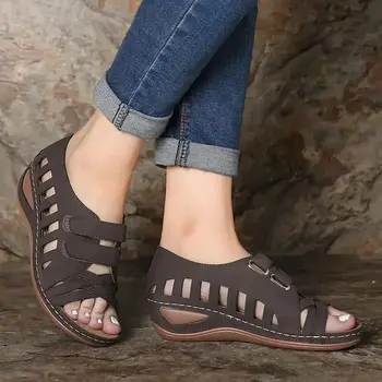 Sandalai Pleištai Bateliai Moterims Vasaros PU Pleištai Sandalai Hook&Loop Batai Komfortą Platformos Basutės Zapatos De Mujer Plius Dydis 43