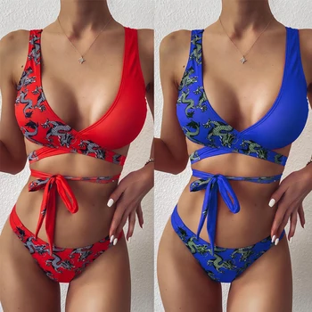 Seksualus Spausdinti Bikini Push Up Tvarstis Maudymosi Kostiumėlį Moteris Brazilijos Bikini Nustatyti Maudymosi Kostiumą Moterų Paplūdimio Maudymosi Kostiumėliai, 2 Dalių Rinkinys Moterims 2021