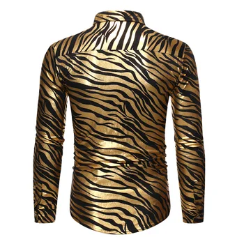 Sidabro Zebras Dryžuotas Spausdinti Marškinėliai Vyrams 2019 Naktinis Klubas Slim Fit Long Sleeve Mens Suknelė Marškiniai Šalis Vestuvių Smokingas Marškinius Vyras Camisa