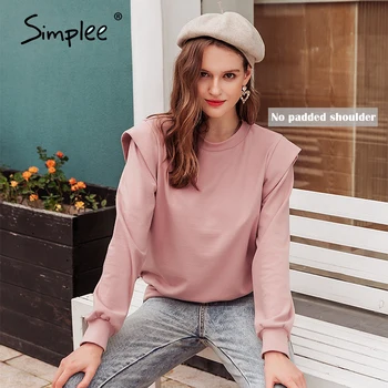 Simplee Atsitiktinis lieknas moteris, hoodies Rožinė palaidinukė megzti streetwear puloveris Pagrindinio ilgomis rankovėmis rudenį 2020 ponios outwear viršūnės
