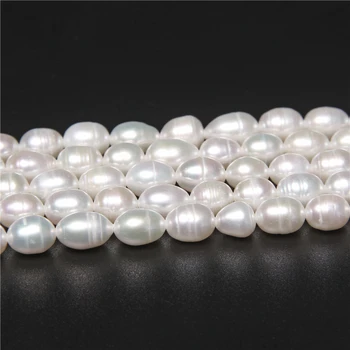 Smulkūs Balti Gėlo vandens Ovalo formos Perlų Karoliukai 6-7mm Natūralių Ryžių Formos Punch Perlų Karoliukai Papuošalai Priėmimo 