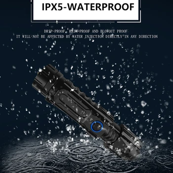 Super galingas XHP90.2 taktinis žibintuvėlis atsparus vandeniui zoom fakelas dropshipping praktinių T6/XHP50 žibintuvėlis naudoja 18650 bateriją